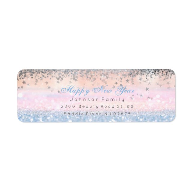 Happy New Year Ombre Silver Stars Snow Pink (Front)