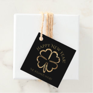 Happy New Year or Your Text Four Leaf Clover Favour Tags