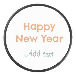 Happy new year orange green name date modern retro hockey puck