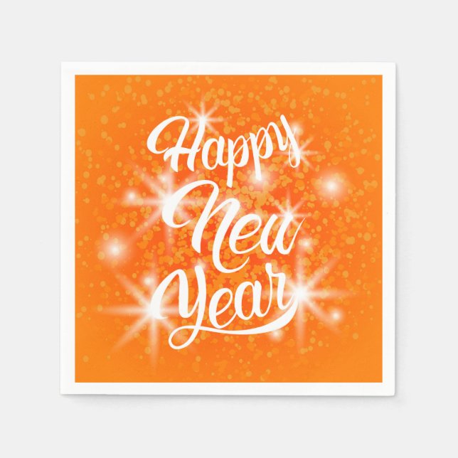 Happy New Year Orange Watercolor Splatter Napkin (Front)