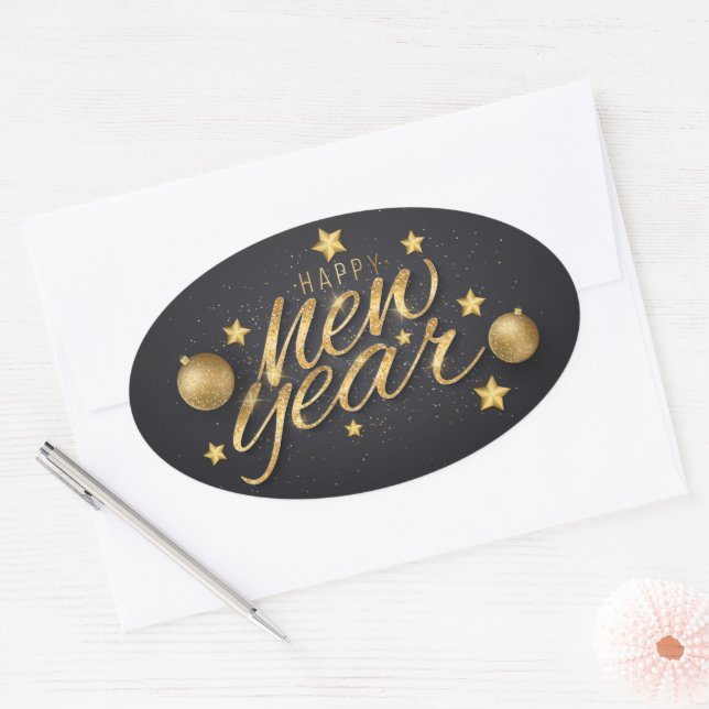Happy New Year Oval Sticker (Envelope)