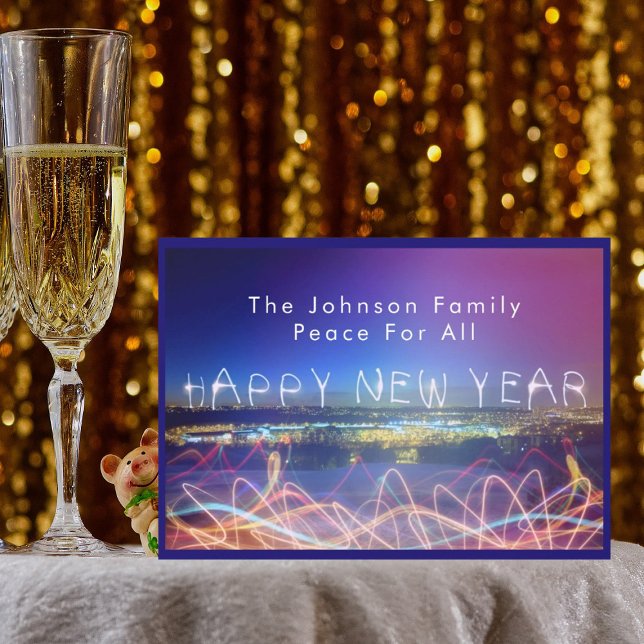 Happy New Year Over City Lights & Confetti Card (Creator Uploaded)