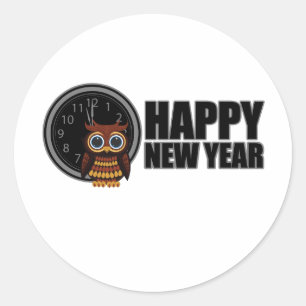 Happy New Year - Owl  Classic Round Sticker