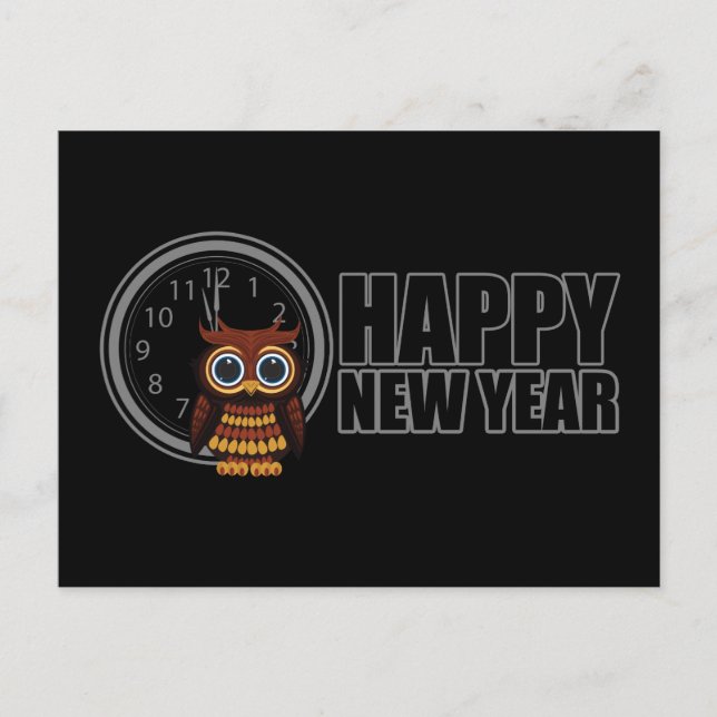 Happy New Year - Owl Holiday Postcard (Front)