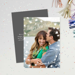 Happy New Year Painted Stars White Flat Photo Card