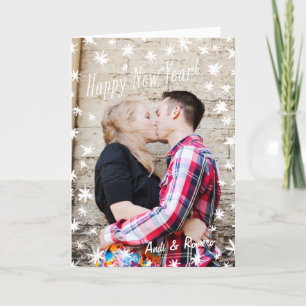 Happy New Year Painted Stars White Folded Holiday Card