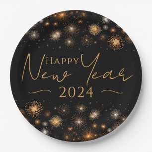 Happy New Year Paper Plate