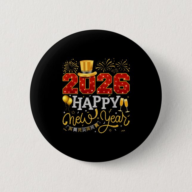 Happy New Year Party 2026 Ballon Family Matching C 6 Cm Round Badge (Front)