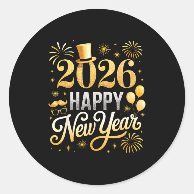 Happy New Year Party 2026 Ballon Family Matching C Classic Round Sticker (Front)