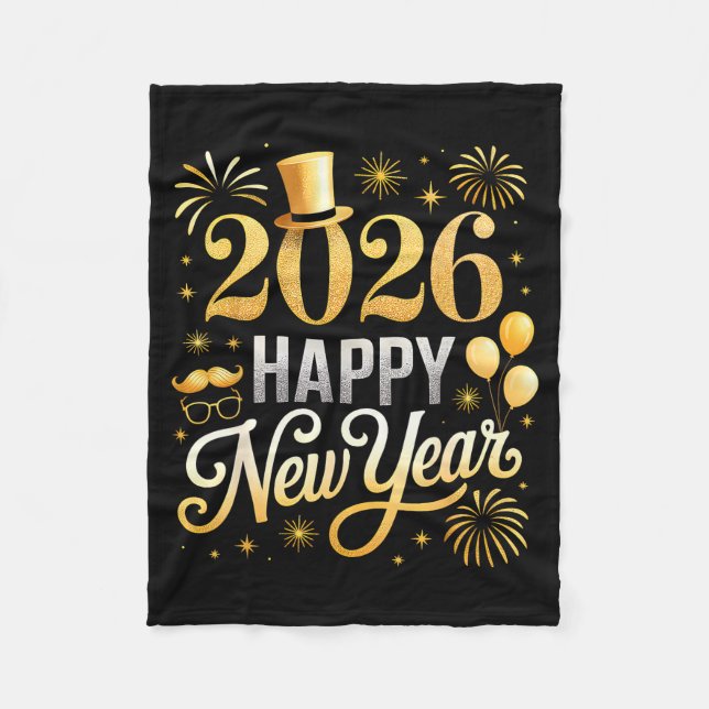Happy New Year Party 2026 Ballon Family Matching C Fleece Blanket (Front)