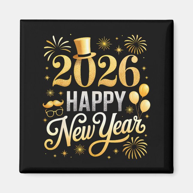 Happy New Year Party 2026 Ballon Family Matching C Magnet (Front)