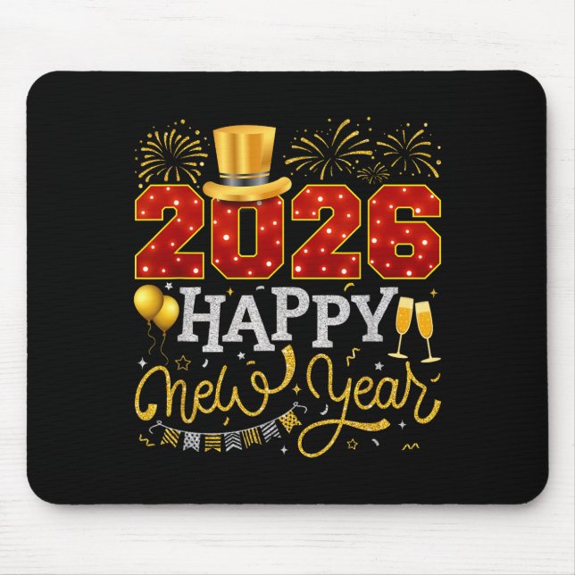 Happy New Year Party 2026 Ballon Family Matching C Mouse Mat (Front)