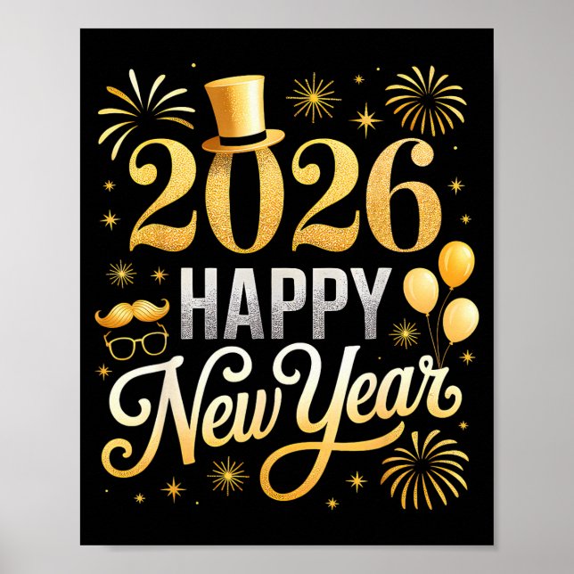 Happy New Year Party 2026 Ballon Family Matching C Poster (Front)