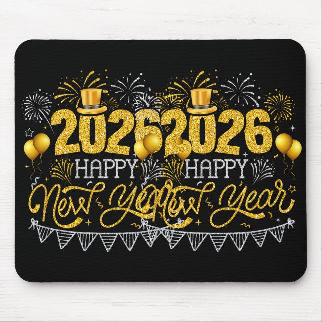 Happy New Year Party 2026 Ballon Family Matching F Mouse Mat (Front)