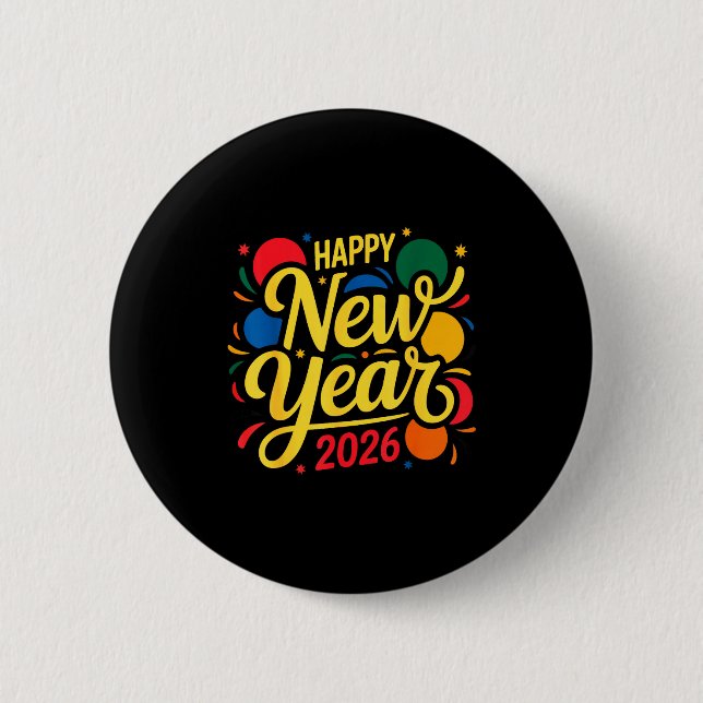 Happy New Year Party 2026 Ballon Family Matching M 6 Cm Round Badge (Front)