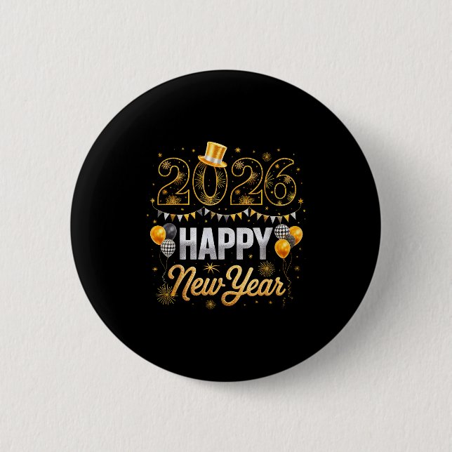 Happy New Year Party 2026 Ballon Family Matching M 6 Cm Round Badge (Front)