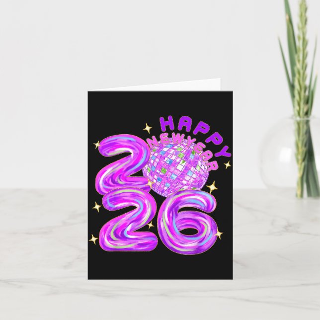 Happy New Year Party 2026 Ballon Family Matching M Card (Front)