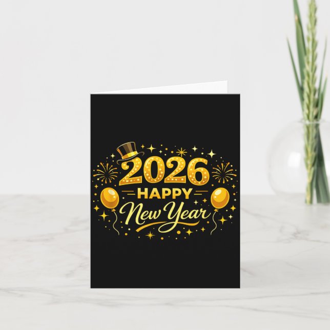 Happy New Year Party 2026 Ballon Family Matching M Card (Front)