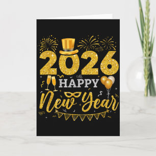 Happy New Year Party 2026 Ballon Family Matching M Card