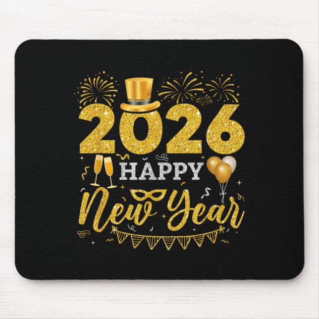 Happy New Year Party 2026 Ballon Family Matching M Mouse Mat (Front)