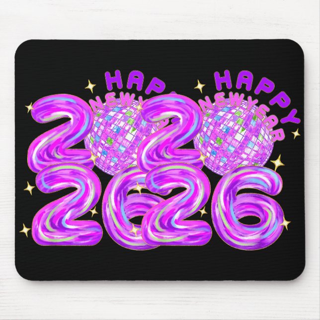 Happy New Year Party 2026 Ballon Family Matching M Mouse Mat (Front)