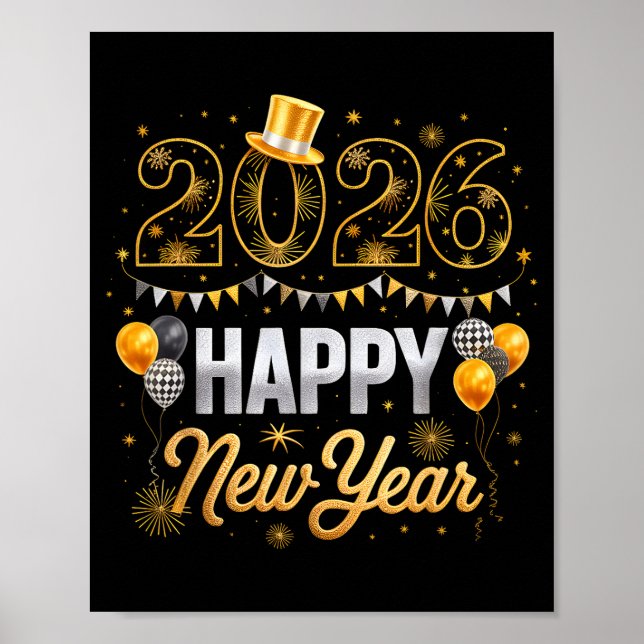 Happy New Year Party 2026 Ballon Family Matching M Poster (Front)