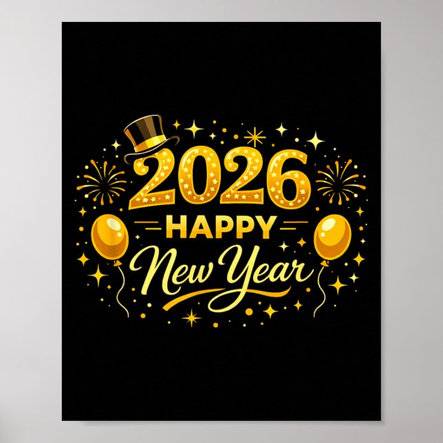 Happy New Year Party 2026 Ballon Family Matching M Poster (Front)