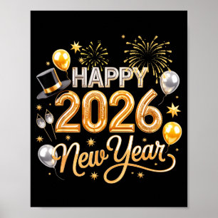 Happy New Year Party 2026 Ballon Funny Family Matc Poster