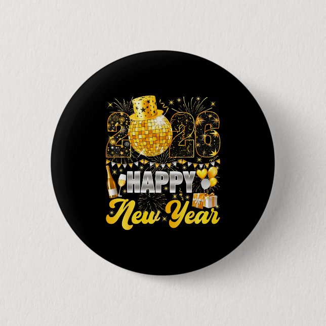Happy New Year Party 2026 Balloon Family Matching  6 Cm Round Badge (Front)
