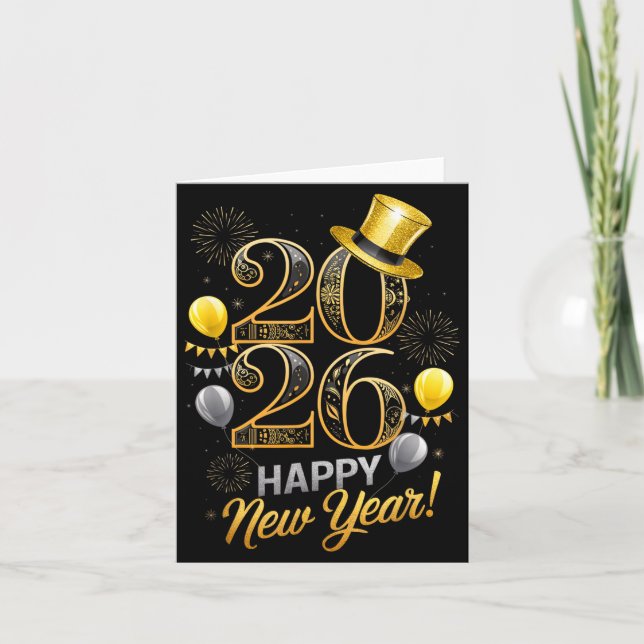 Happy New Year Party 2026 Family Matching Balloon  Card (Front)
