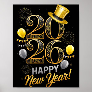 Happy New Year Party 2026 Family Matching Balloon  Poster