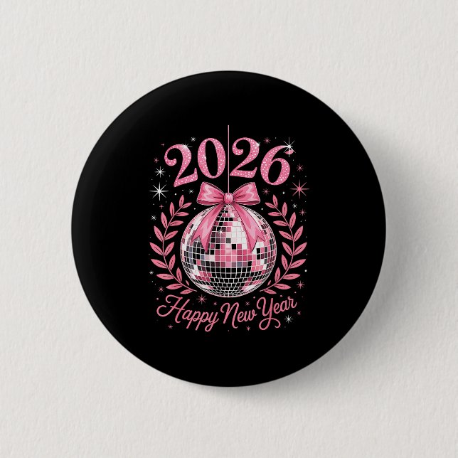 Happy New Year Party 2026 Funny Balloon Family Mat 6 Cm Round Badge (Front)