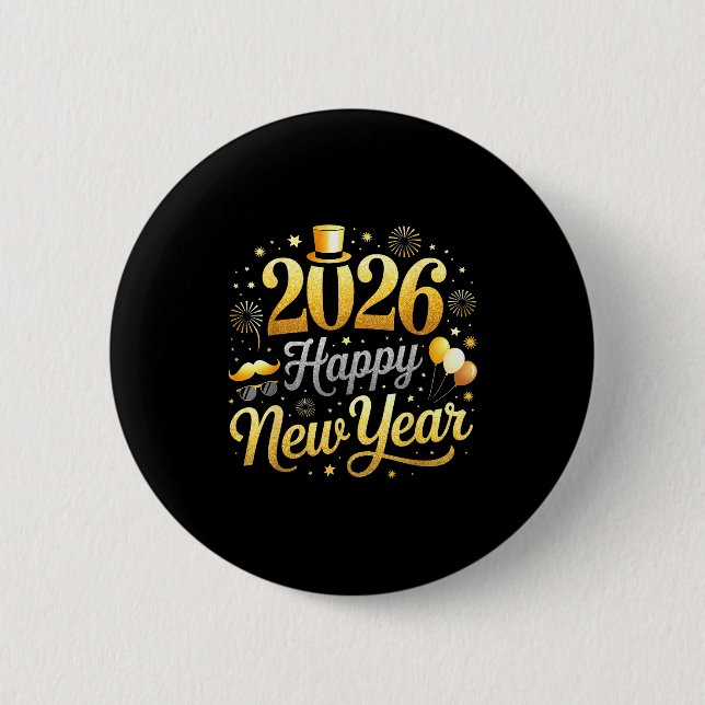 Happy New Year Party 2026 Funny Balloon Family Mat 6 Cm Round Badge (Front)