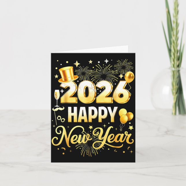 Happy New Year Party 2026 Funny Balloon Family Mat Card (Front)