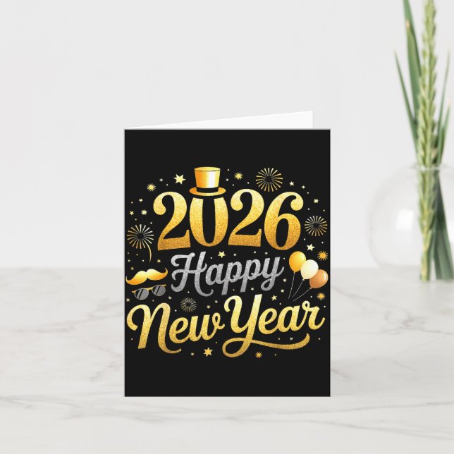 Happy New Year Party 2026 Funny Balloon Family Mat Card (Front)