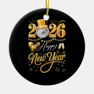 Happy New Year Party 2026 Funny Balloon Family Mat Ceramic Tree Decoration