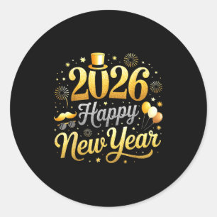 Happy New Year Party 2026 Funny Balloon Family Mat Classic Round Sticker