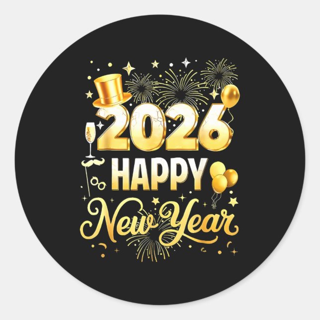 Happy New Year Party 2026 Funny Balloon Family Mat Classic Round Sticker (Front)