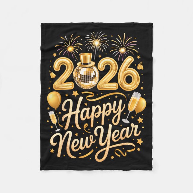 Happy New Year Party 2026 Funny Balloon Family Mat Fleece Blanket (Front)