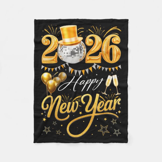 Happy New Year Party 2026 Funny Balloon Family Mat Fleece Blanket (Front)