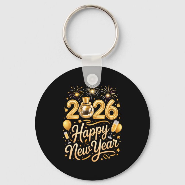 Happy New Year Party 2026 Funny Balloon Family Mat Key Ring (Front)