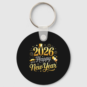 Happy New Year Party 2026 Funny Balloon Family Mat Key Ring