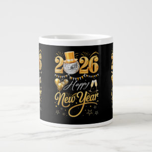 Happy New Year Party 2026 Funny Balloon Family Mat Large Coffee Mug