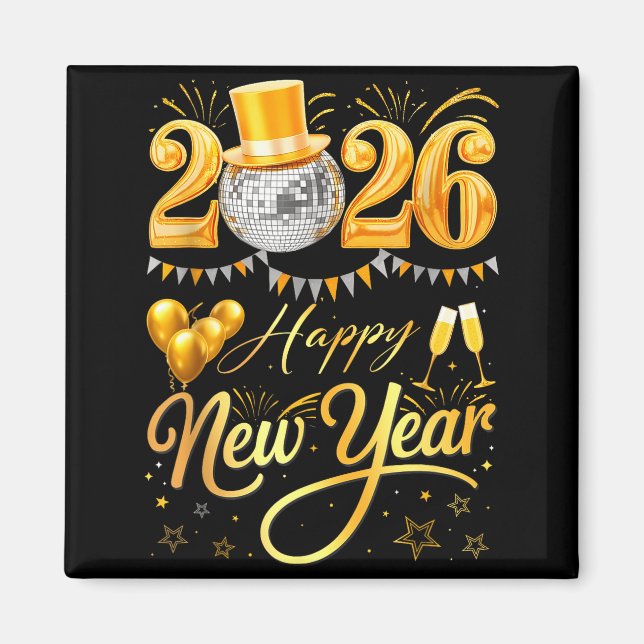 Happy New Year Party 2026 Funny Balloon Family Mat Magnet (Front)