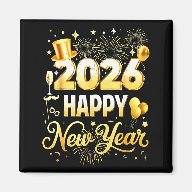 Happy New Year Party 2026 Funny Balloon Family Mat Magnet (Front)