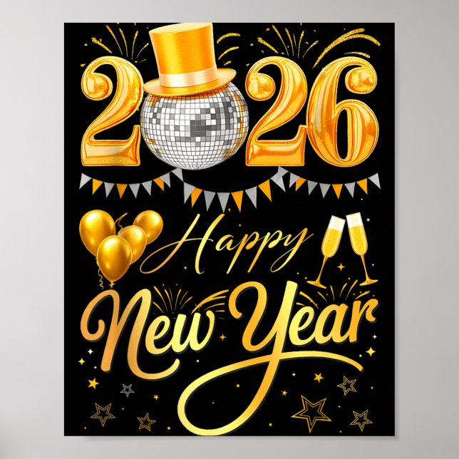 Happy New Year Party 2026 Funny Balloon Family Mat Poster (Front)