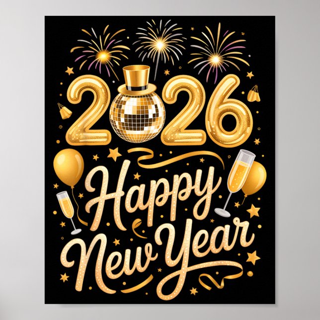 Happy New Year Party 2026 Funny Balloon Family Mat Poster (Front)