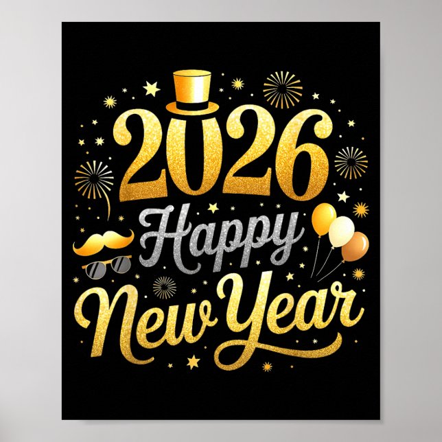 Happy New Year Party 2026 Funny Balloon Family Mat Poster (Front)
