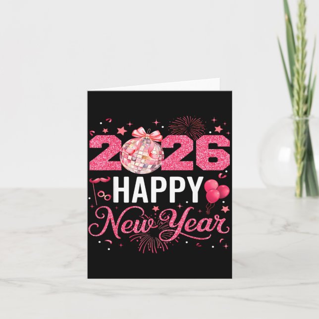 Happy New Year Party 2026 Funny Disco Ball Family  Card (Front)