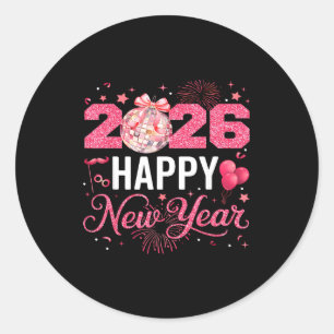 Happy New Year Party 2026 Funny Disco Ball Family  Classic Round Sticker